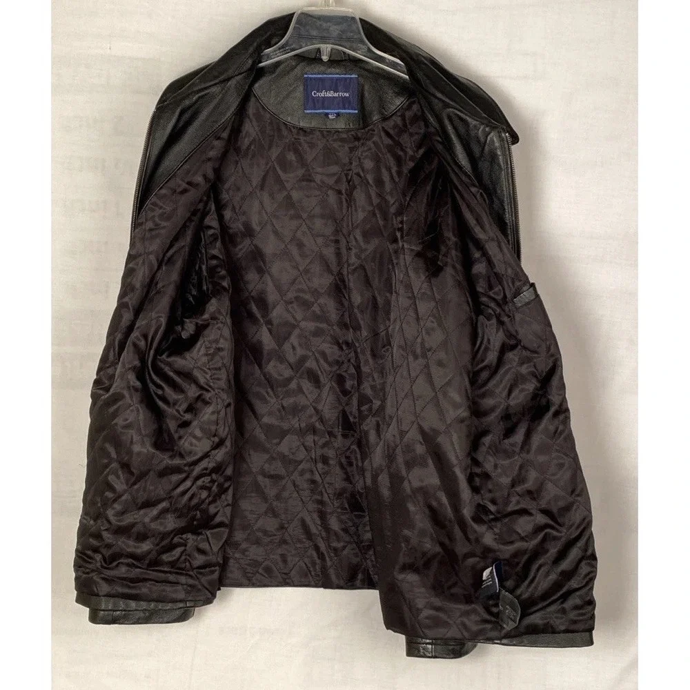 Men's XXL Croft & Barrow‎ Black Leather Jacket Full Zip Y2K Quilt Lined - Picture 8 of 11